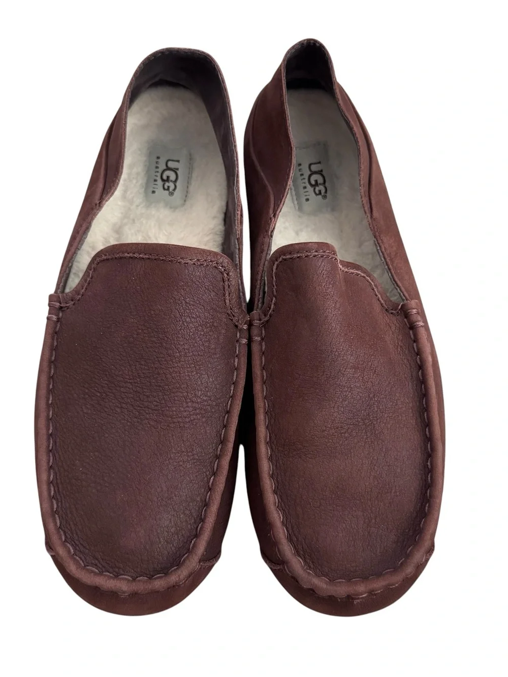 UGG Hunley Brown Leather Slippers Loafers Men’s Size 10